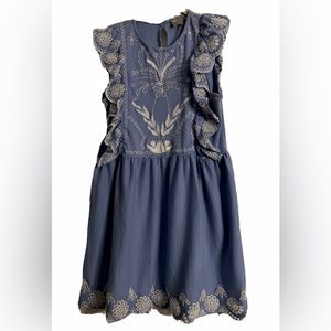 Asos Dress Women Size 10 Embroidered Eyelet Short Summer Cool Cute Blue**